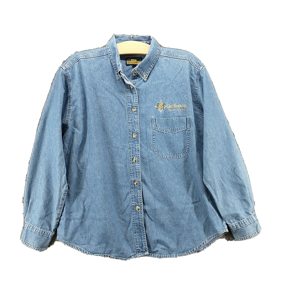 Blue Generation Women's Girls Scouts Button-Down Shirt Blue M Hoosier Capital